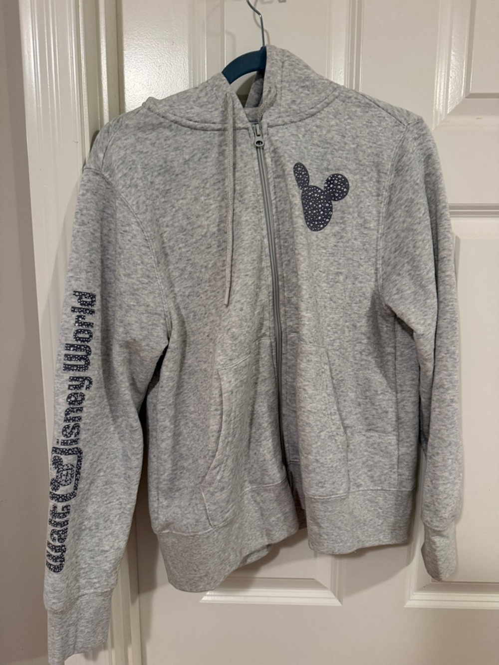 Womens Gray Zip-Up Hoodie Sweatshirt with Mickey Accent